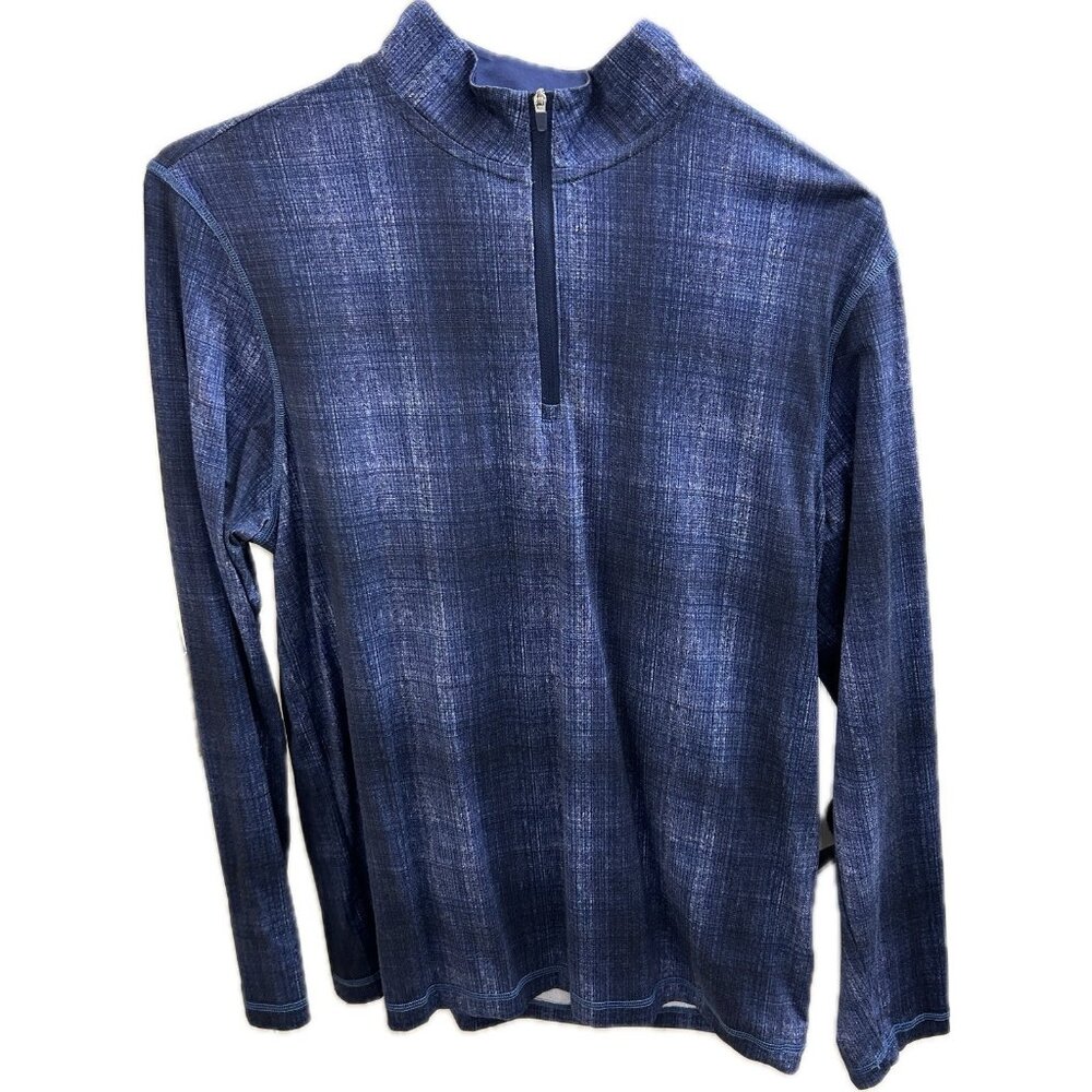 Bugatchi Sweater Mens Medium Blue 8 Way Stretch Ooohcotton Tech Quarter Zip Golf